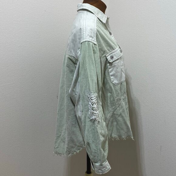 We The Free Corduroy Distressed Button Down Long Sleeve Shirt Women's Size XS - Picture 4 of 8